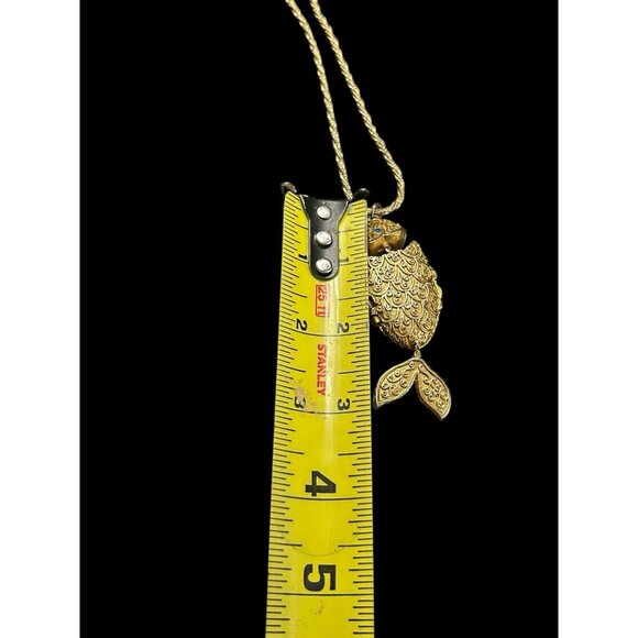 Vtg Max Factor Gold Tone Fish Perfume Locket Necklace 34" Twisted Rope Chain - Picture 4 of 7